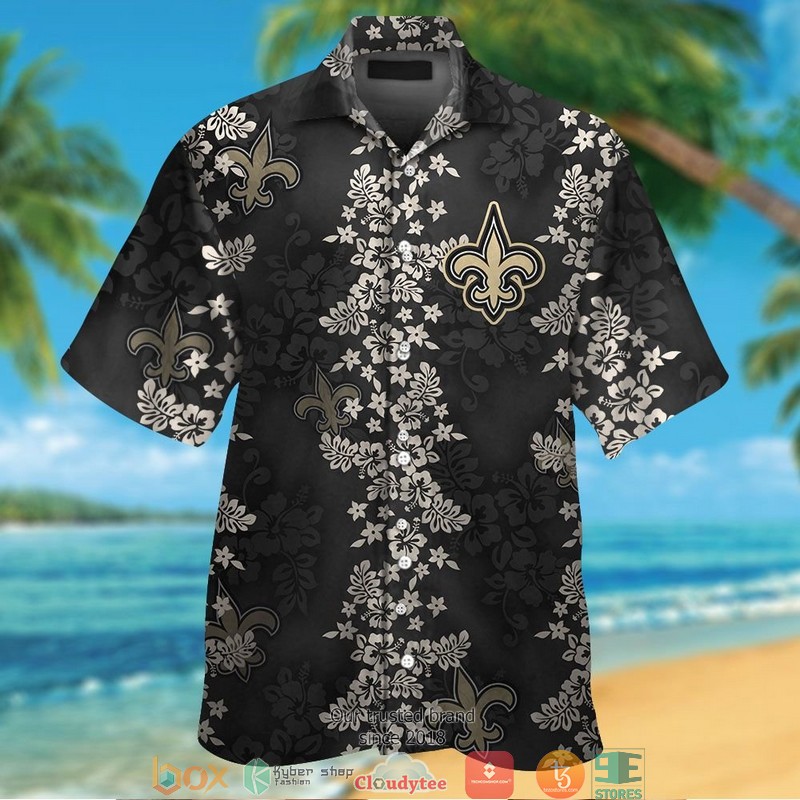 New Orleans Saints Hibiscus Flower Pattern Black Hawaiian Shirt, Short - Hot Sale 2025 New Orleans Saints Hibiscus Flower Pattern Black Hawaiian Shirt, Short - Hot Sale 2025