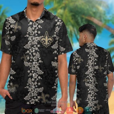 New Orleans Saints Hibiscus Flower Pattern Black Hawaiian Shirt, Short - Hot Sale 2025
