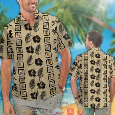 New Orleans Saints Hibiscus Leaf Square Pattern Hawaiian Shirt, Short - Hot Sale 2025