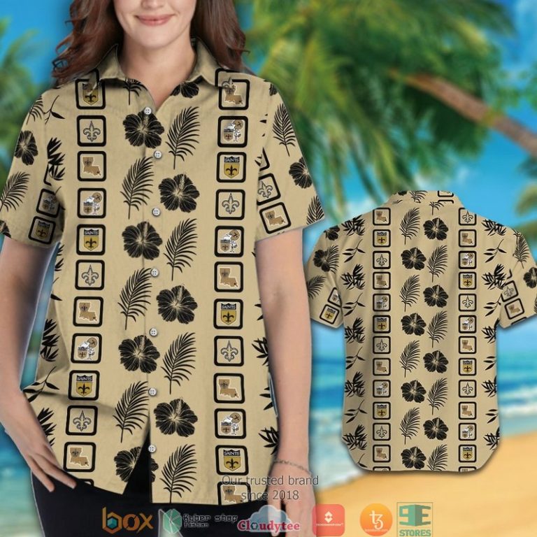 New Orleans Saints Hibiscus Leaf Square Pattern Hawaiian Shirt, Short - Hot Sale 2025 New Orleans Saints Hibiscus Leaf Square Pattern Hawaiian Shirt, Short - Hot Sale 2025