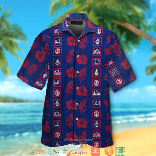 New York Giants Hibiscus Leaf Square Pattern Hawaiian Shirt, Short - Hot Sale 2025