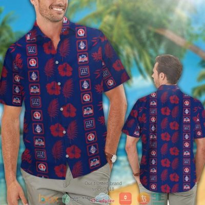 New York Giants Hibiscus Leaf Square Pattern Hawaiian Shirt, Short - Hot Sale 2025