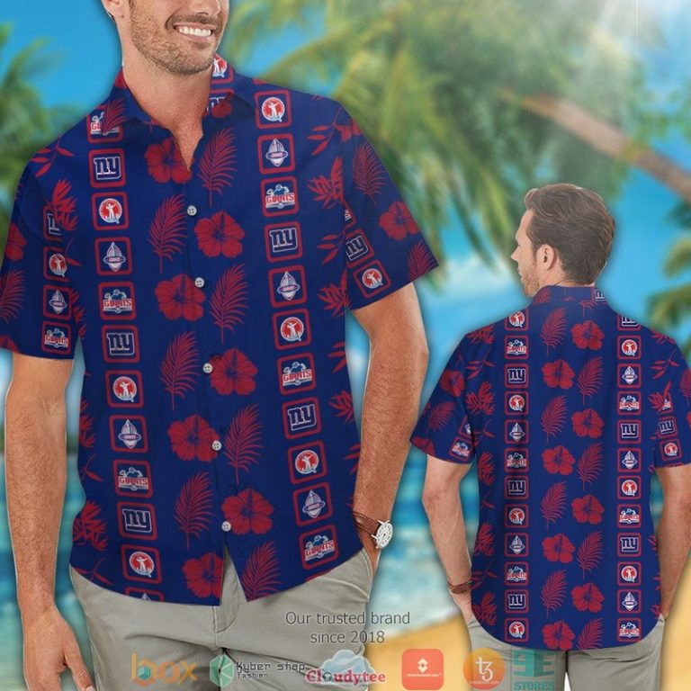 New York Giants Hibiscus Leaf Square Pattern Hawaiian Shirt, Short - Hot Sale 2025 New York Giants Hibiscus Leaf Square Pattern Hawaiian Shirt, Short - Hot Sale 2025
