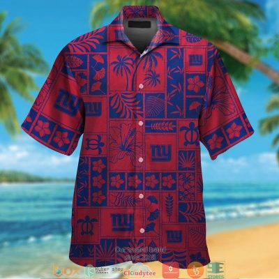New York Giants Hibiscus Leaf Ocean Square Pattern Hawaiian Shirt, Short - Hot Sale 2025