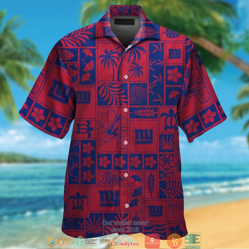 New York Giants Hibiscus Leaf Ocean Square Pattern Hawaiian Shirt, Short - Hot Sale 2025 New York Giants Hibiscus Leaf Ocean Square Pattern Hawaiian Shirt, Short - Hot Sale 2025