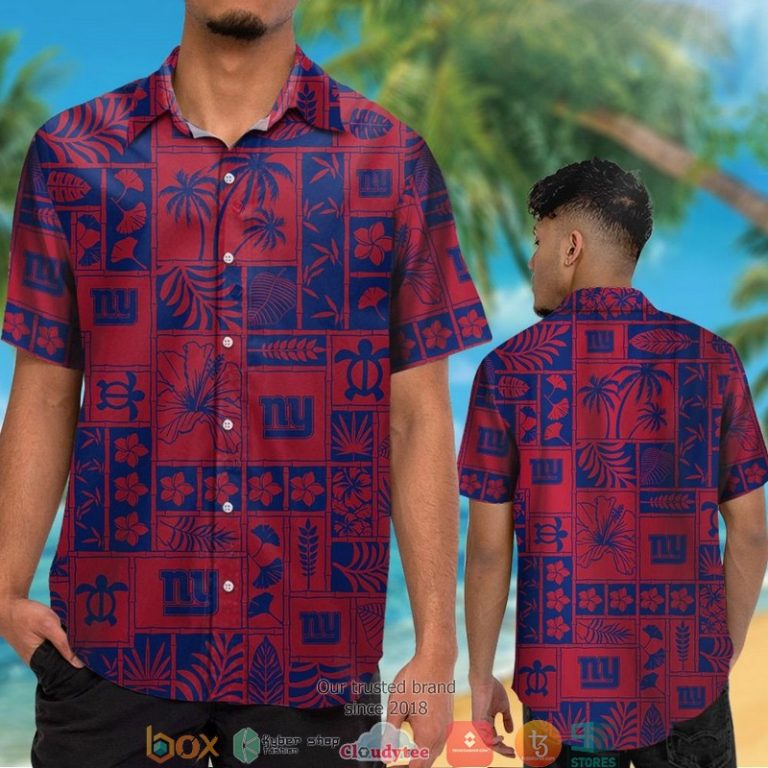 New York Giants Hibiscus Leaf Ocean Square Pattern Hawaiian Shirt, Short - Hot Sale 2025 New York Giants Hibiscus Leaf Ocean Square Pattern Hawaiian Shirt, Short - Hot Sale 2025