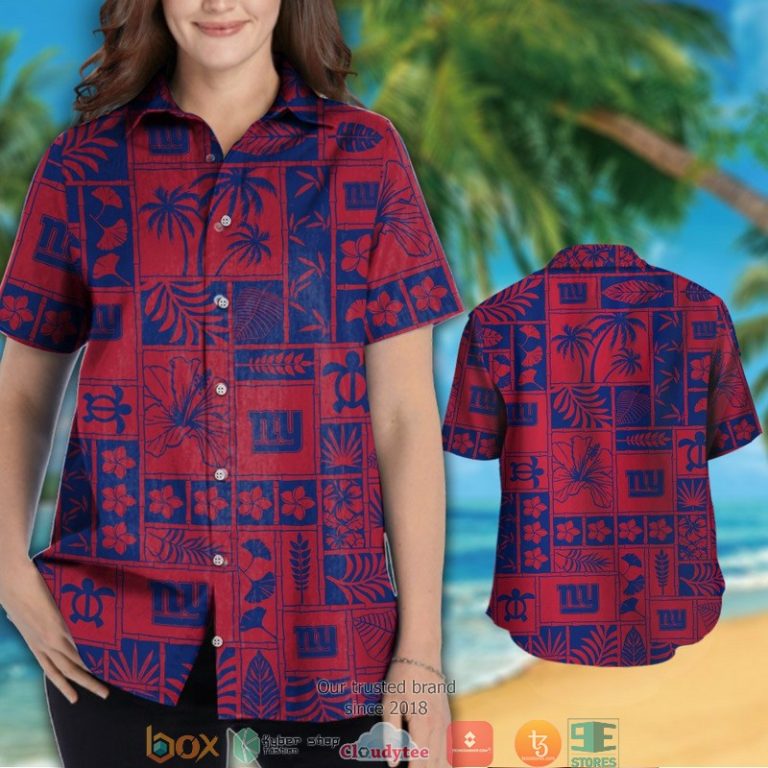 New York Giants Hibiscus Leaf Ocean Square Pattern Hawaiian Shirt, Short - Hot Sale 2025 New York Giants Hibiscus Leaf Ocean Square Pattern Hawaiian Shirt, Short - Hot Sale 2025