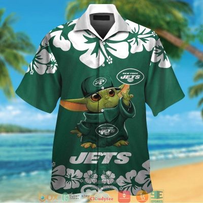New York Jets Baby Yoda Hibiscus Hawaiian Shirt, Short - Hot Sale 2025