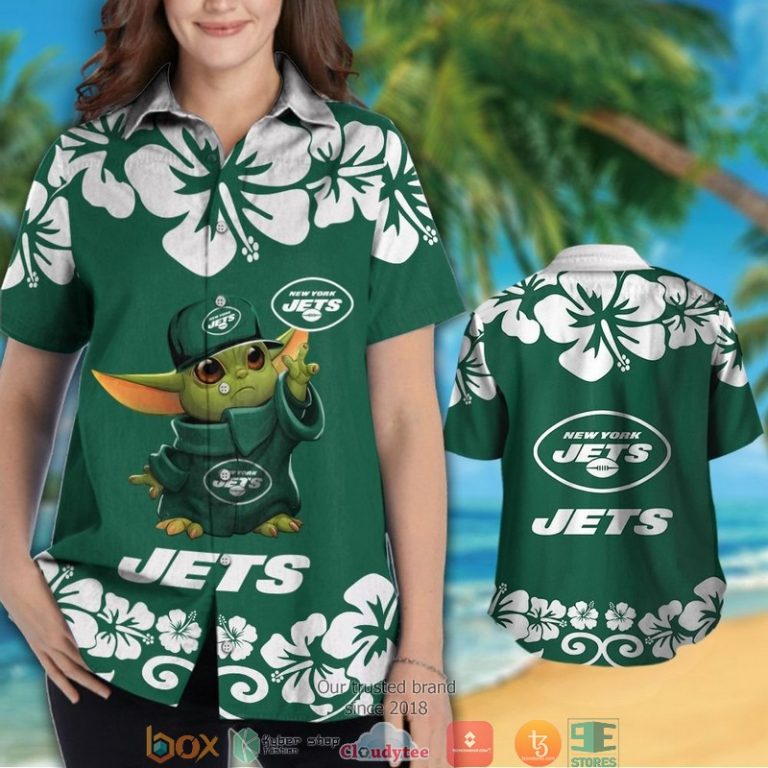 New York Jets Baby Yoda Hibiscus Hawaiian Shirt, Short - Hot Sale 2025