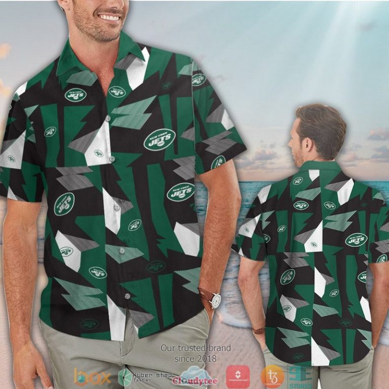 New York Jets Black Green Pattern Hawaiian Shirt, Short - Hot Sale 2025 New York Jets Black Green Pattern Hawaiian Shirt, Short - Hot Sale 2025
