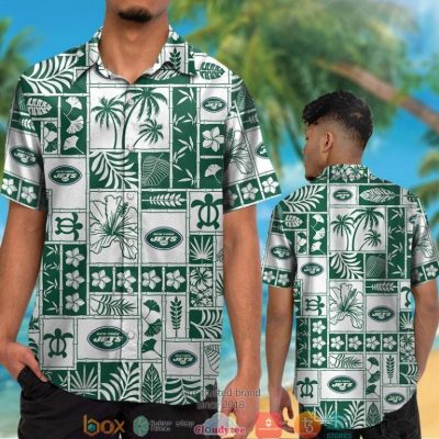 New York Jets Hibiscus Leaf Ocean Pattern Hawaiian Shirt, Short - Hot Sale 2025