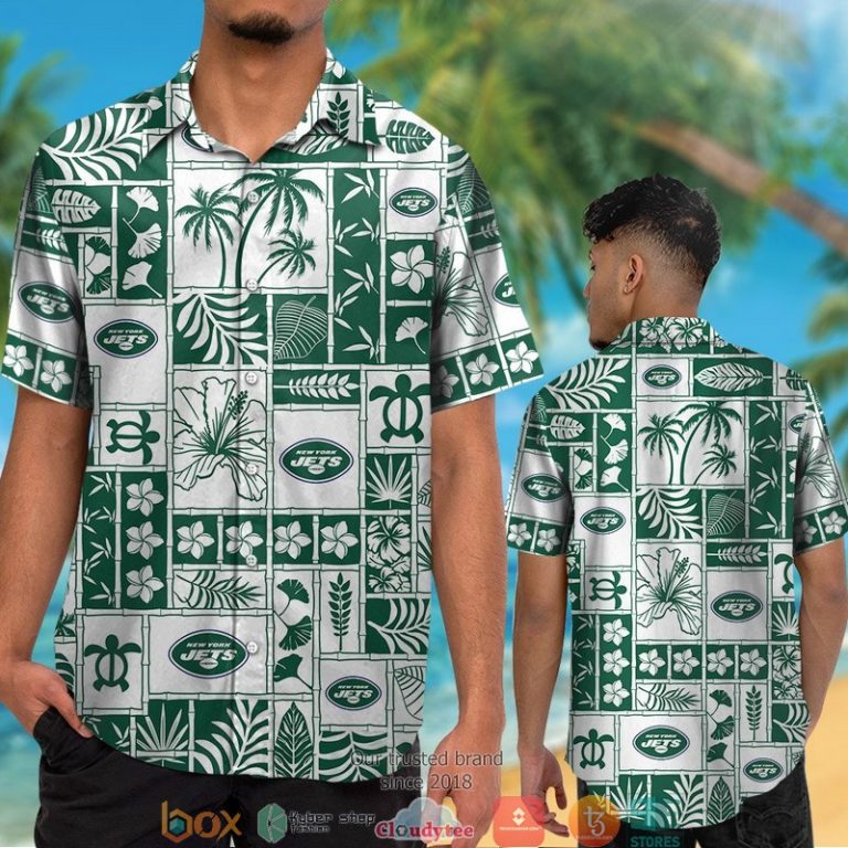 New York Jets Hibiscus Leaf Ocean Pattern Hawaiian Shirt, Short - Hot Sale 2025 New York Jets Hibiscus Leaf Ocean Pattern Hawaiian Shirt, Short - Hot Sale 2025