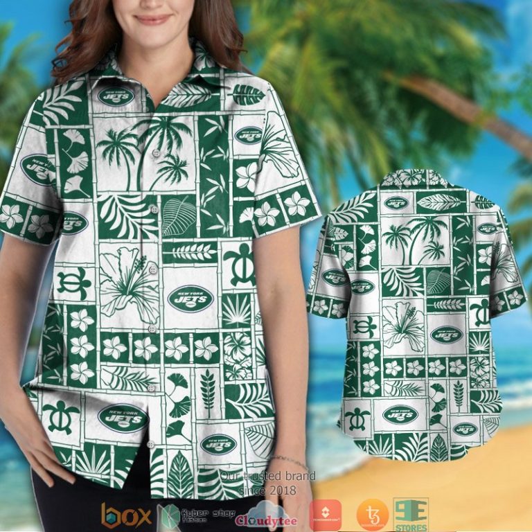 New York Jets Hibiscus Leaf Ocean Pattern Hawaiian Shirt, Short - Hot Sale 2025 New York Jets Hibiscus Leaf Ocean Pattern Hawaiian Shirt, Short - Hot Sale 2025
