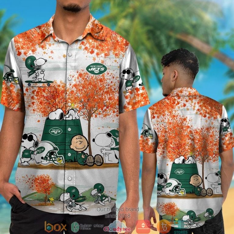 New York Jets Snoopy And Charlie Brown Autumn Hawaiian Shirt, Short - Hot Sale 2025 New York Jets Snoopy And Charlie Brown Autumn Hawaiian Shirt, Short - Hot Sale 2025