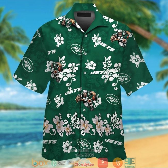New York Jets White Hibiscus Flower Pattern Hawaiian Shirt, Short - Hot Sale 2025