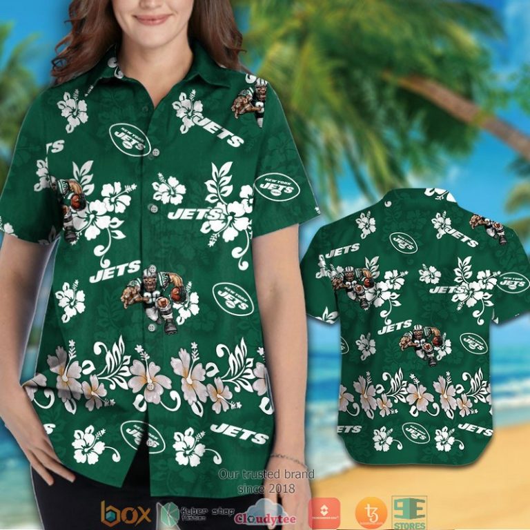 New York Jets White Hibiscus Flower Pattern Hawaiian Shirt, Short - Hot Sale 2025 New York Jets White Hibiscus Flower Pattern Hawaiian Shirt, Short - Hot Sale 2025