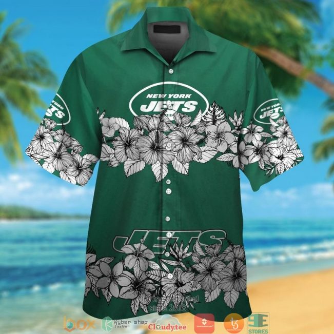 New York Jets Hibiscus Flowers Line Hawaiian Shirt, Short - Hot Sale 2025