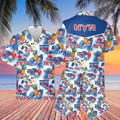 New York Rangers Nhl Pineapple Hawaiian Shirt, Shorts - Hot Sale 2025