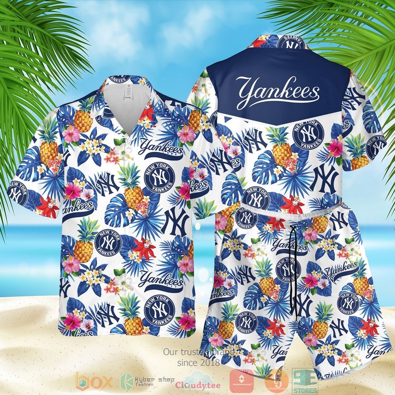 New York Yankees Mlb Pineapple White Blue Hawaiian Shirt, Shorts - Hot Sale 2025