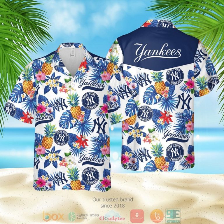 New York Yankees Mlb Pineapple White Blue Hawaiian Shirt, Shorts - Hot Sale 2025