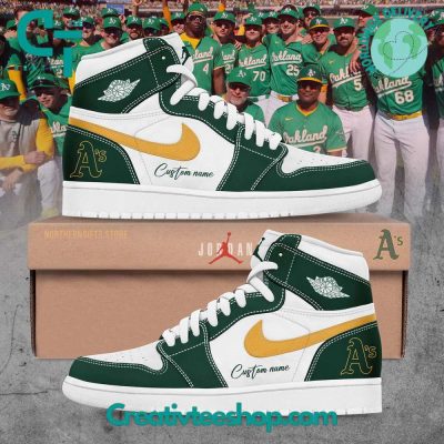 Oakland Athletics Personalized Air Jordan 1 Sneaker - soulcals.com