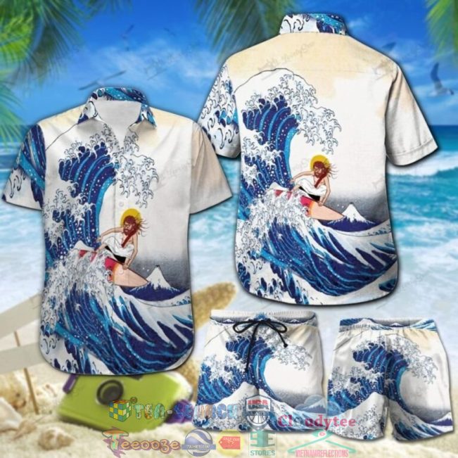 Jesus Surfing Hawaiian Shirt And Shorts - Hot Sale 2025