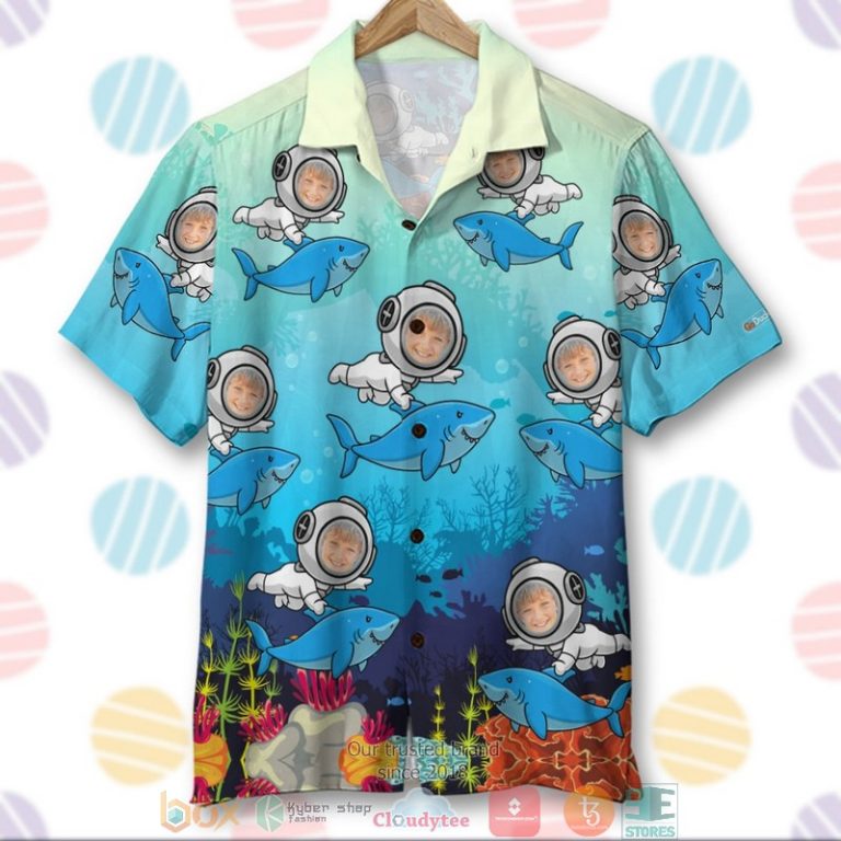 Personalized Scuba Diving Deep Blue Seas Meeting With Shark Custom Photo Hawaiian Shirt, Shorts - Hot Sale 2025