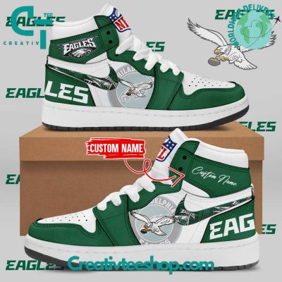 Philadelphia Eagles FLyEaglesFLy Custom Name Air Jordan 1 Sneaker - soulcals.com