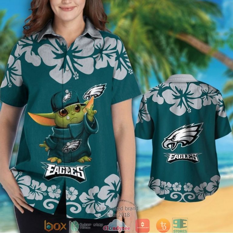 Philadelphia Eagles Baby Yoda Hibiscus Hawaiian Shirt, Short - Hot Sale 2025 Philadelphia Eagles Baby Yoda Hibiscus Hawaiian Shirt, Short - Hot Sale 2025