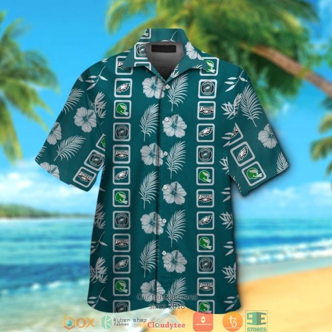 Philadelphia Eagles Hibiscus Leaf Square Pattern Hawaiian Shirt, Short - Hot Sale 2025