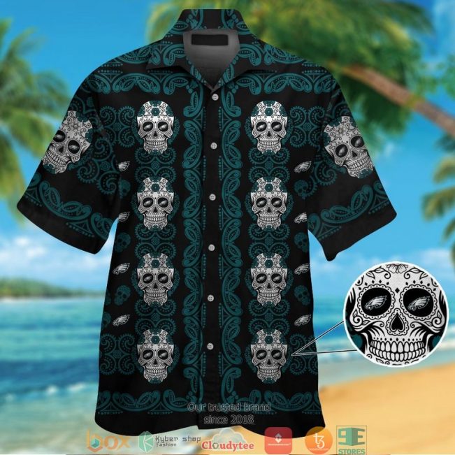 Philadelphia Eagles Small Sugar Skull Hawaiian Shirt, Short - Hot Sale 2025