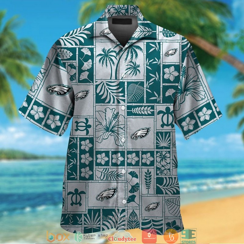 Philadelphia Eagles Hibiscus Leaf Fish Square Pattern Hawaiian Shirt, Short - Hot Sale 2025 Philadelphia Eagles Hibiscus Leaf Fish Square Pattern Hawaiian Shirt, Short - Hot Sale 2025