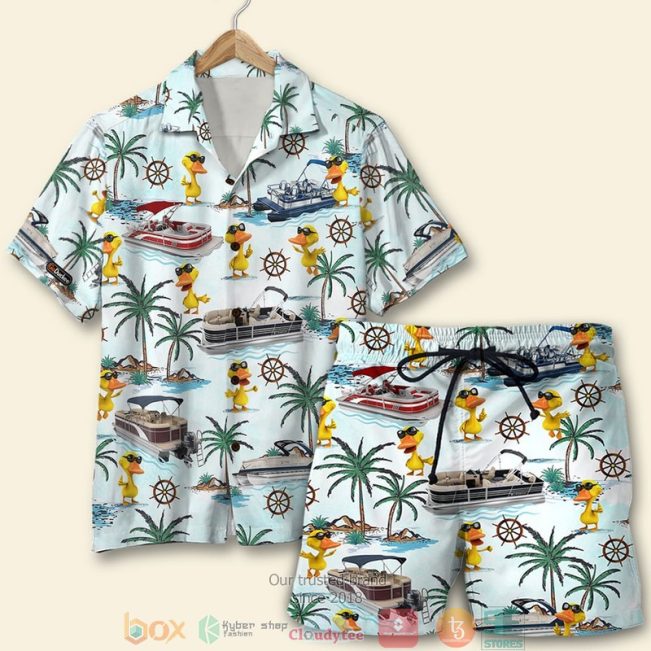 Pontoon Duck Palm Tree Pattern Hawaiian Shirt, Short - Hot Sale 2025