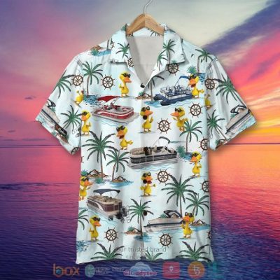 Pontoon Duck Palm Tree Pattern Hawaiian Shirt, Shorts - Hot Sale 2025