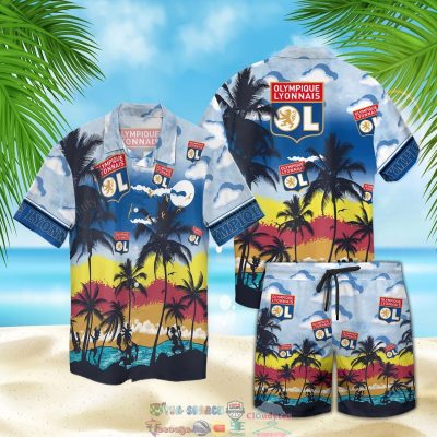 Olympique Lyon Fc Palm Tree Hawaiian Shirt Beach Shorts - Hot Sale 2025