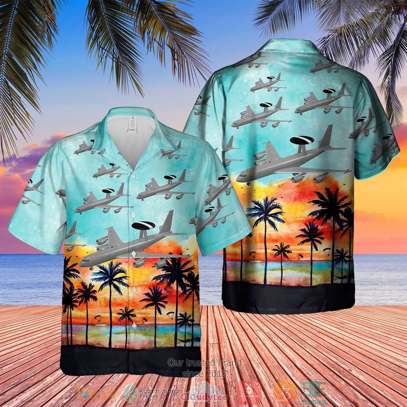 Raf Boeing E-3D Sentry Aew1 Sunset Blue Hawaiian Shirt, Short - Hot Sale 2025