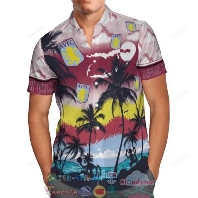 Aston Villa Palm Tree Hawaiian Shirt Beach Shorts - Hot Sale 2025