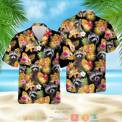 Raccoon Pineapple Pattern Black Yellow Hawaiian Shirt, Shorts - Hot Sale 2025
