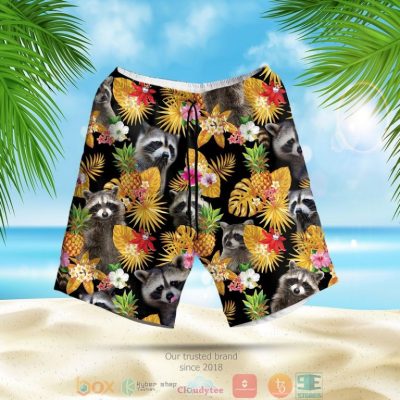 Raccoon Pineapple Pattern Black Yellow Hawaiian Shirt, Shorts - Hot Sale 2025