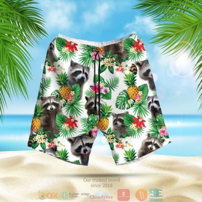 Raccoon Pineapple Pattern White Hawaiian Shirt, Shorts - Hot Sale 2025
