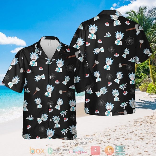 Rick And Morty Cartoon Pattern Printed Black Hawaiian Shirt, Shorts - Hot Sale 2025