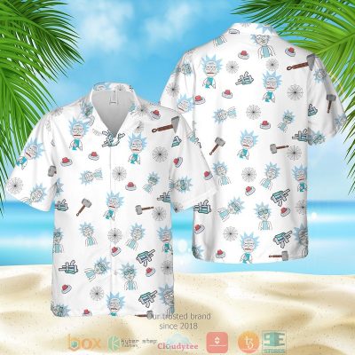 Rick And Morty Cartoon Pattern Printed White Hawaiian Shirt, Shorts - Hot Sale 2025