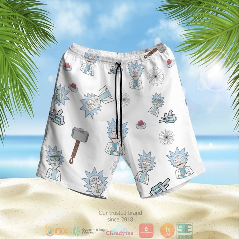 Rick And Morty Cartoon Pattern Printed White Hawaiian Shirt, Shorts - Hot Sale 2025 Rick And Morty Cartoon Pattern Printed White Hawaiian Shirt, Shorts - Hot Sale 2025