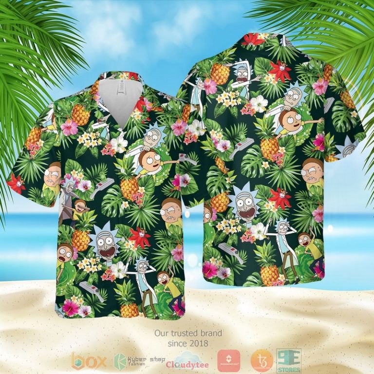 Rick And Morty Pineapple Green Hawaiian Shirt, Shorts - Hot Sale 2025 Rick And Morty Pineapple Green Hawaiian Shirt, Shorts - Hot Sale 2025