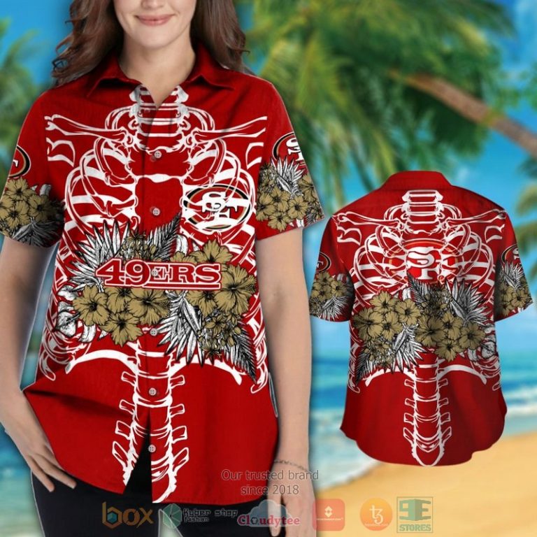 San Francisco 49Ers Gold Hibiscus Red Hawaii Shirt, Shorts - Hot Sale 2025