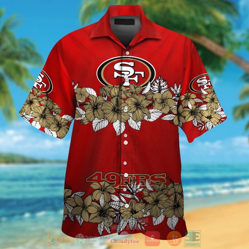 San Francisco 49Ers Gold Tropical Plants Red Hawaii Shirt, Shorts - Hot Sale 2025
