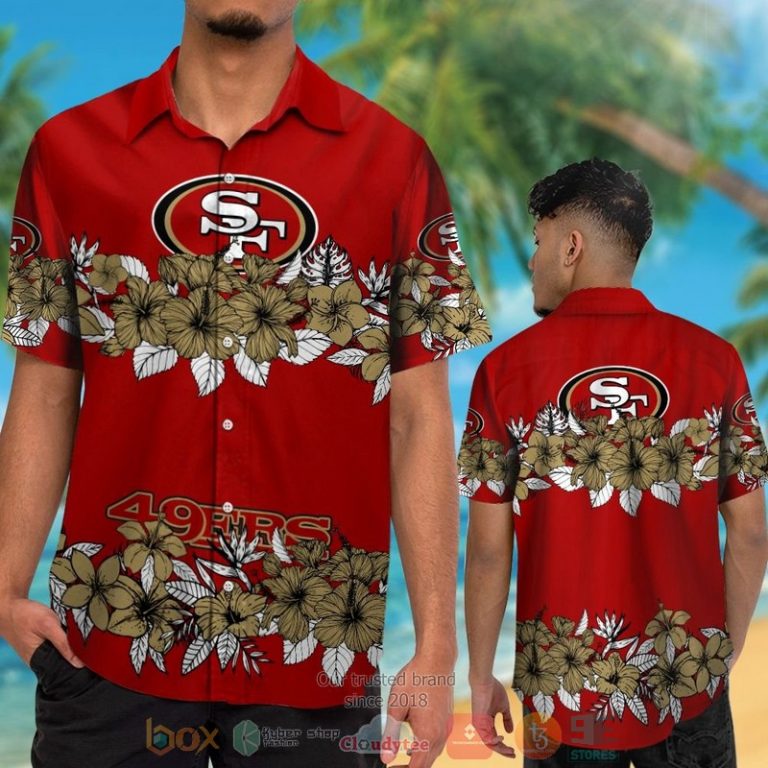 San Francisco 49Ers Gold Tropical Plants Red Hawaii Shirt, Shorts - Hot Sale 2025