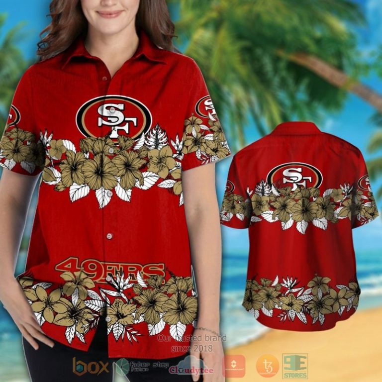 San Francisco 49Ers Gold Tropical Plants Red Hawaii Shirt, Shorts - Hot Sale 2025
