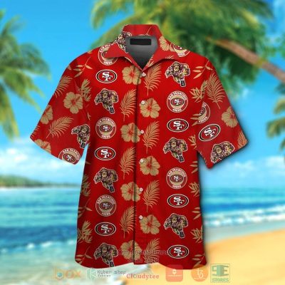 San Francisco 49Ers Logo Hibiscus Gold Red Hawaii Shirt, Shorts - Hot Sale 2025
