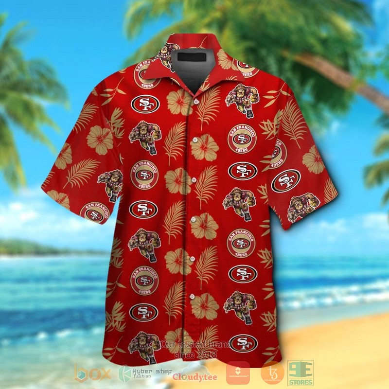 San Francisco 49Ers Logo Hibiscus Gold Red Hawaii Shirt, Shorts - Hot Sale 2025